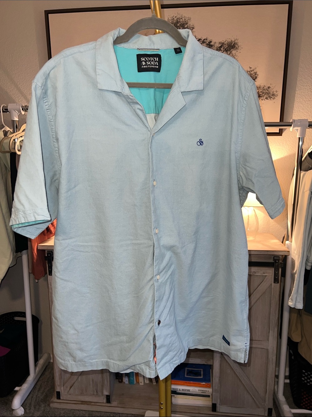 Scotch & Soda Light Blue Short Sleeve Soft Corduroy Button Shirt Mens Size XXL